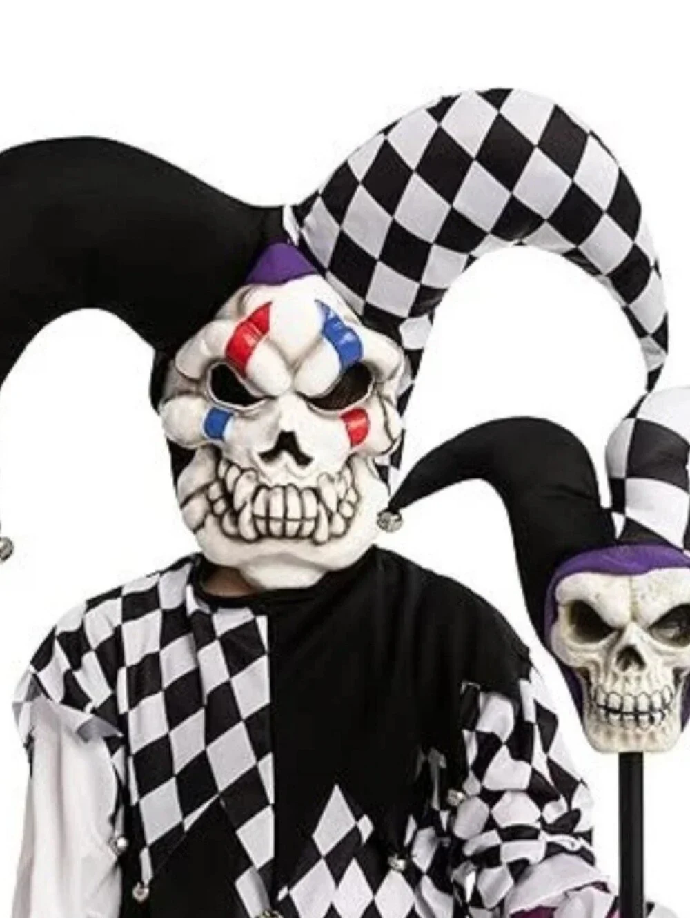 Spooktacular Creation Kids XL Harlequin Jester Clown Costume with Skull Mask